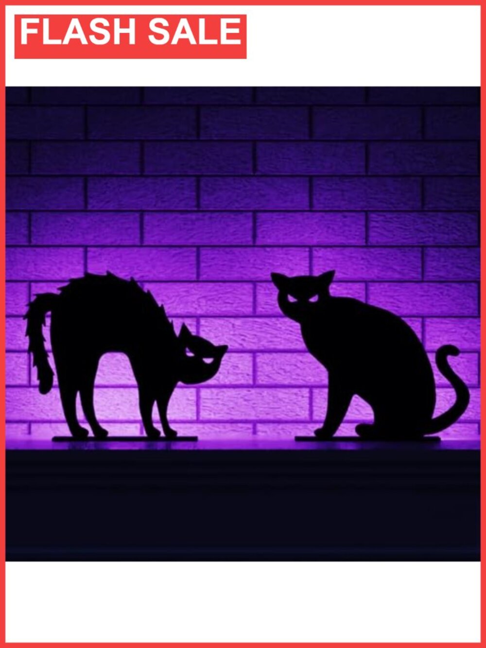 2PCS Halloween Black Cat Wooden Tabletop Decor with Purple Lights
